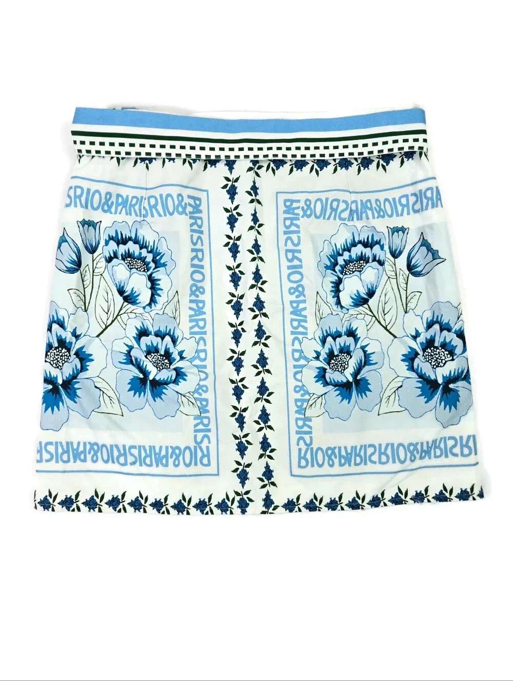 Unbranded Paris Rio Floral Scarf Print Cotton Wrap Mini Skirt Blue XS EUC